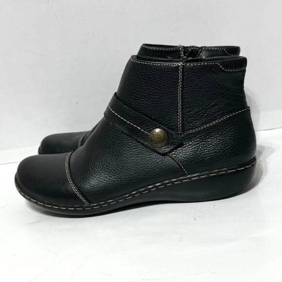 Clarks Collection Women’s Black Leather Side Zip Strap Accent Ankle Boots 7.5 M - Picture 4 of 10